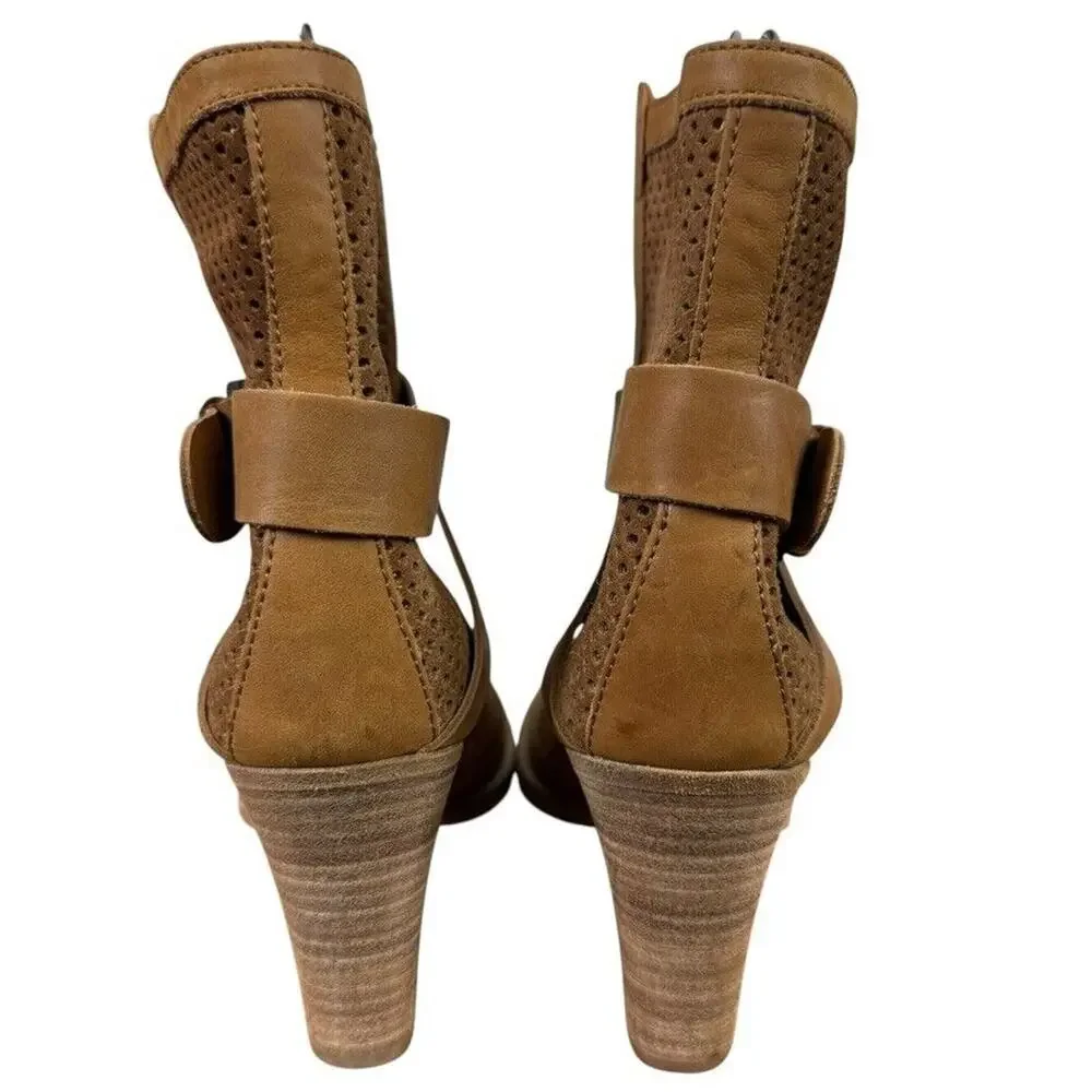 Aquatalia Marvin K Fawn Womens Chunky Heel Leather Boots Brown Ankle Italy 7.5